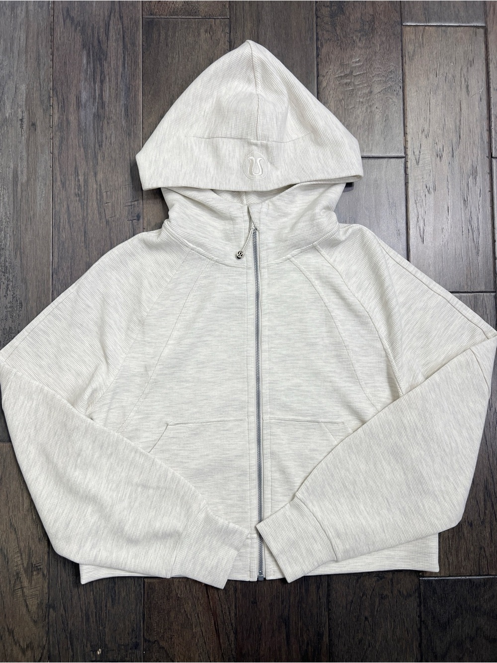 Lululemon NEW Scuba Oversized Full-Zip Hoodie Waffle Knit Heathered Light Ivory